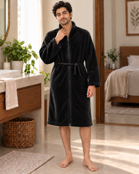 Soft Coral Fleece Zipper Unisex Bathrobe