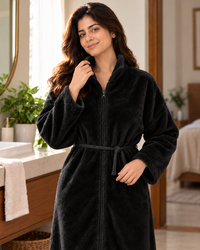 Soft Coral Fleece Zipper Unisex Bathrobe