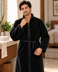 Soft Coral Fleece Zipper Unisex Bathrobe