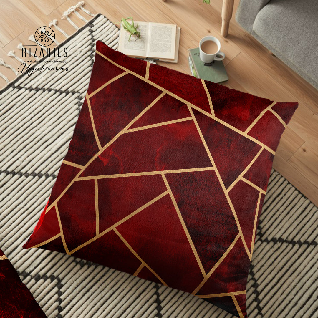 (26"x26") Supersoft Maroon & Gold Geo FLOOR Cushion Cover