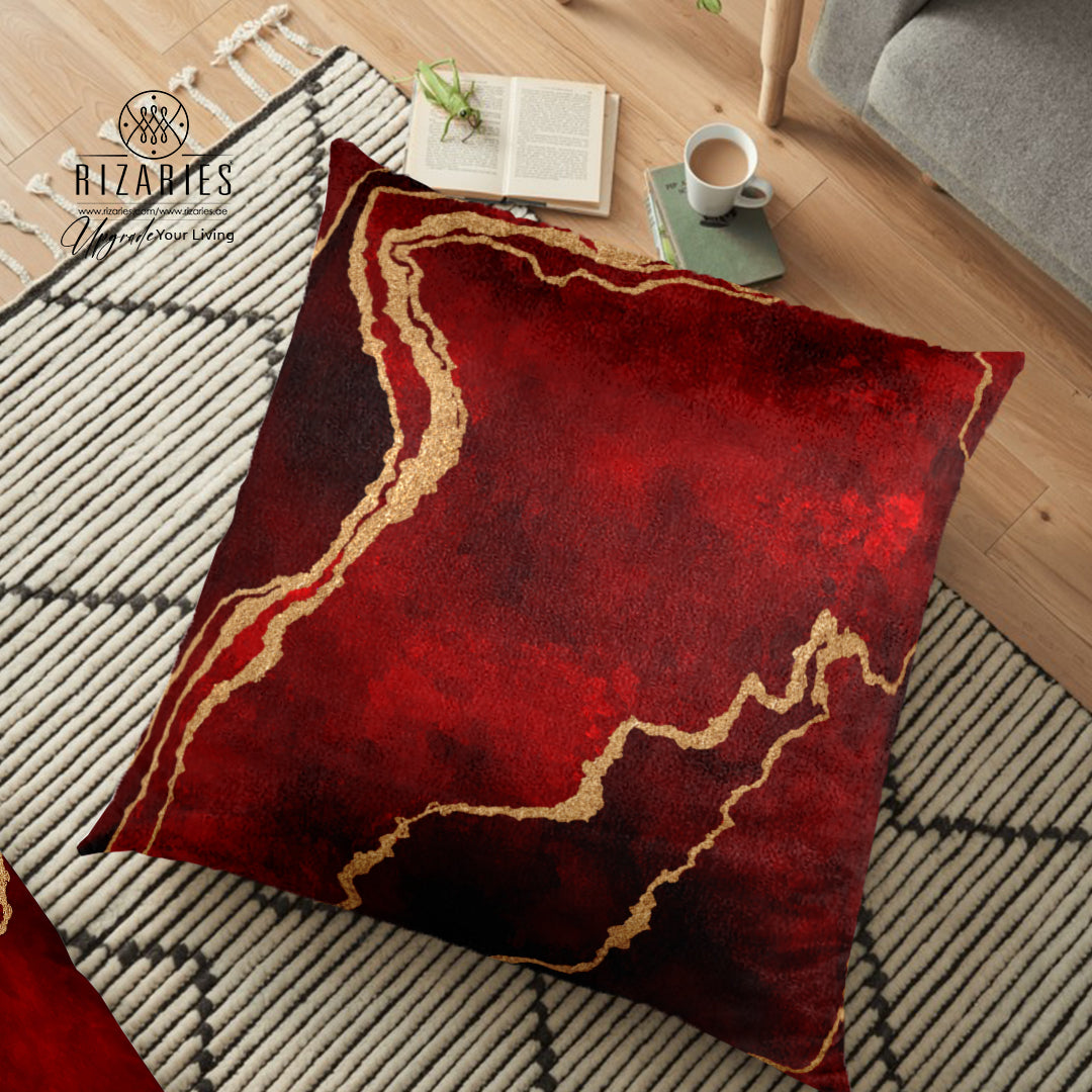 (26"x26") Supersoft Maroon Gold Abstract FLOOR Cushion Cover