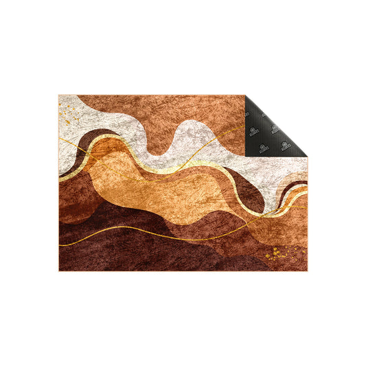 Beige Brown Wavy Centerpiece (Rug)