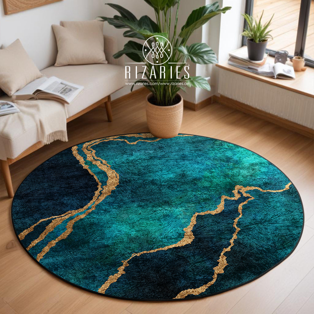 Sea Green Abstract Round Centerpiece (Rug)