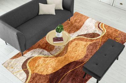 Beige Brown Wavy Centerpiece (Rug)