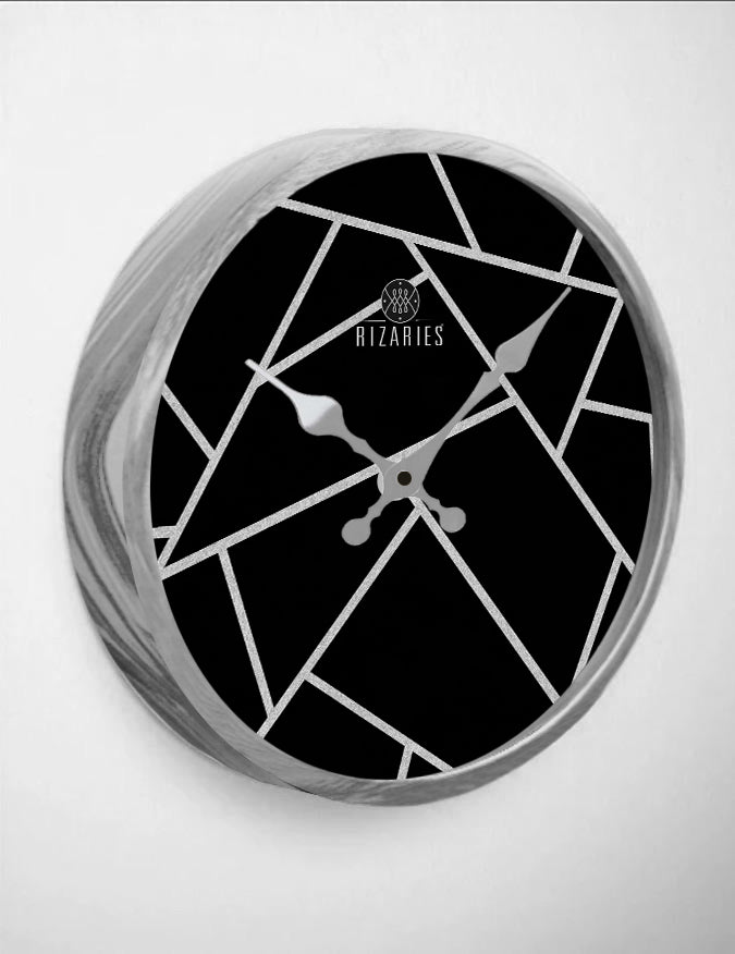 Black Silver Lines Wall Clock