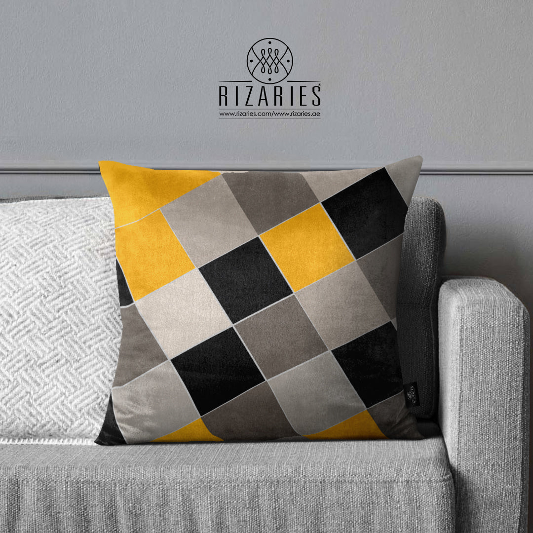 SuperSoft Yellow Black Boxes Throw Cushion