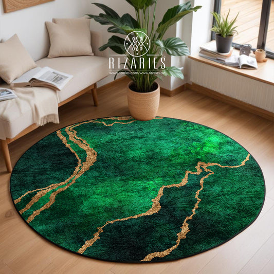 Green Abstract Round Centerpiece (Rug)