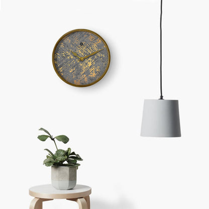 Grey Gold Abstract Pattern Wall Clock