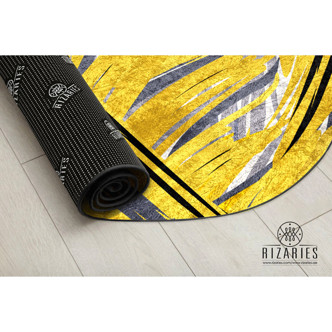 Yellow Grey Abstract Round Centerpiece (Rug)
