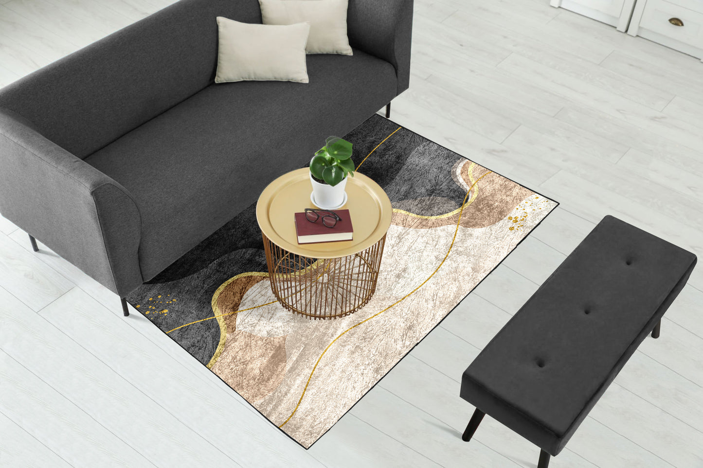 Beige Grey Wavy Centerpiece (Rug)