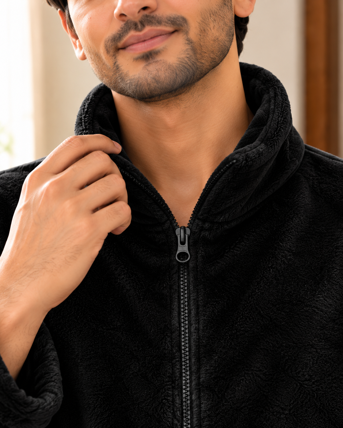 Soft Coral Fleece Zipper Unisex Bathrobe