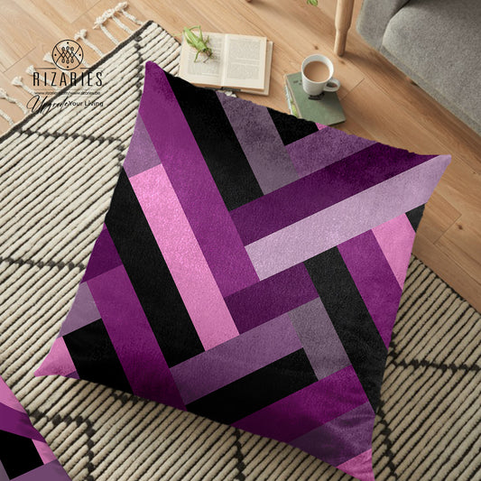 (26"x26") Supersoft Purple Lines FLOOR Cushion Cover