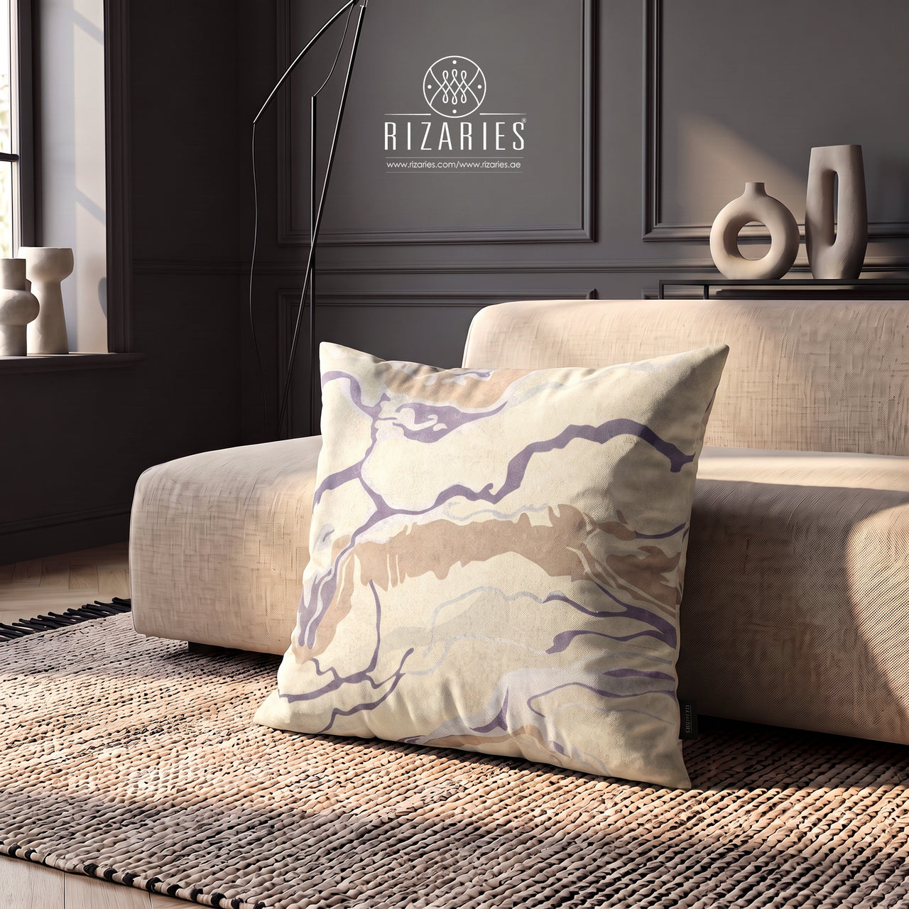 (26"x26") Supersoft Purple Cream Marble FLOOR Cushion Cover