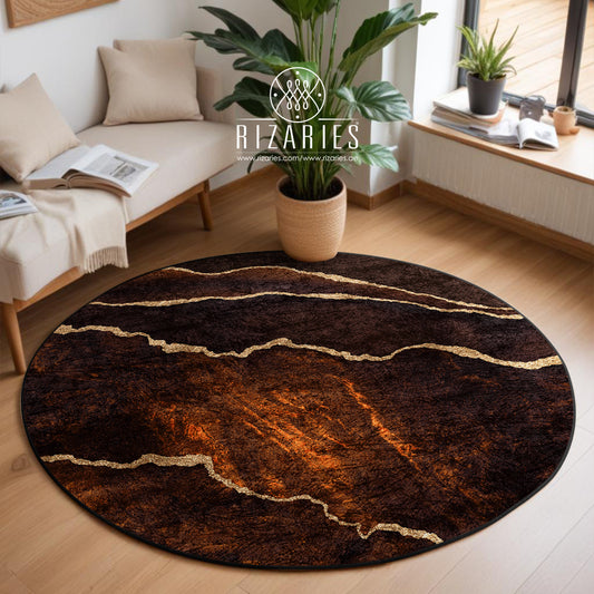 Brown Lava Abstract Round Centerpiece (Rug)