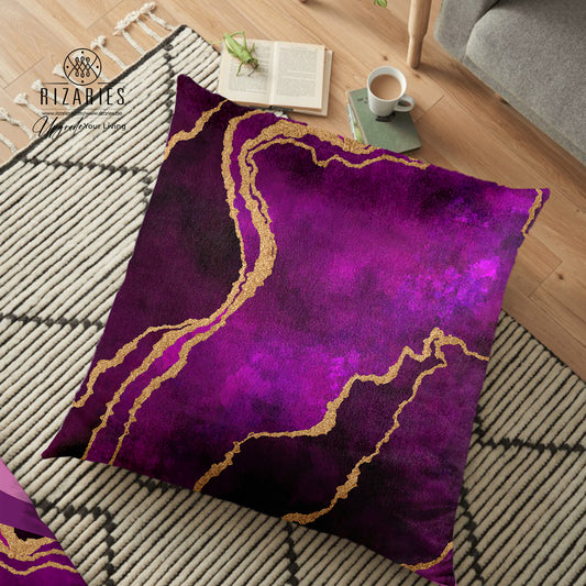 (26"x26") Supersoft Purple Gold Abstract FLOOR Cushion Cover