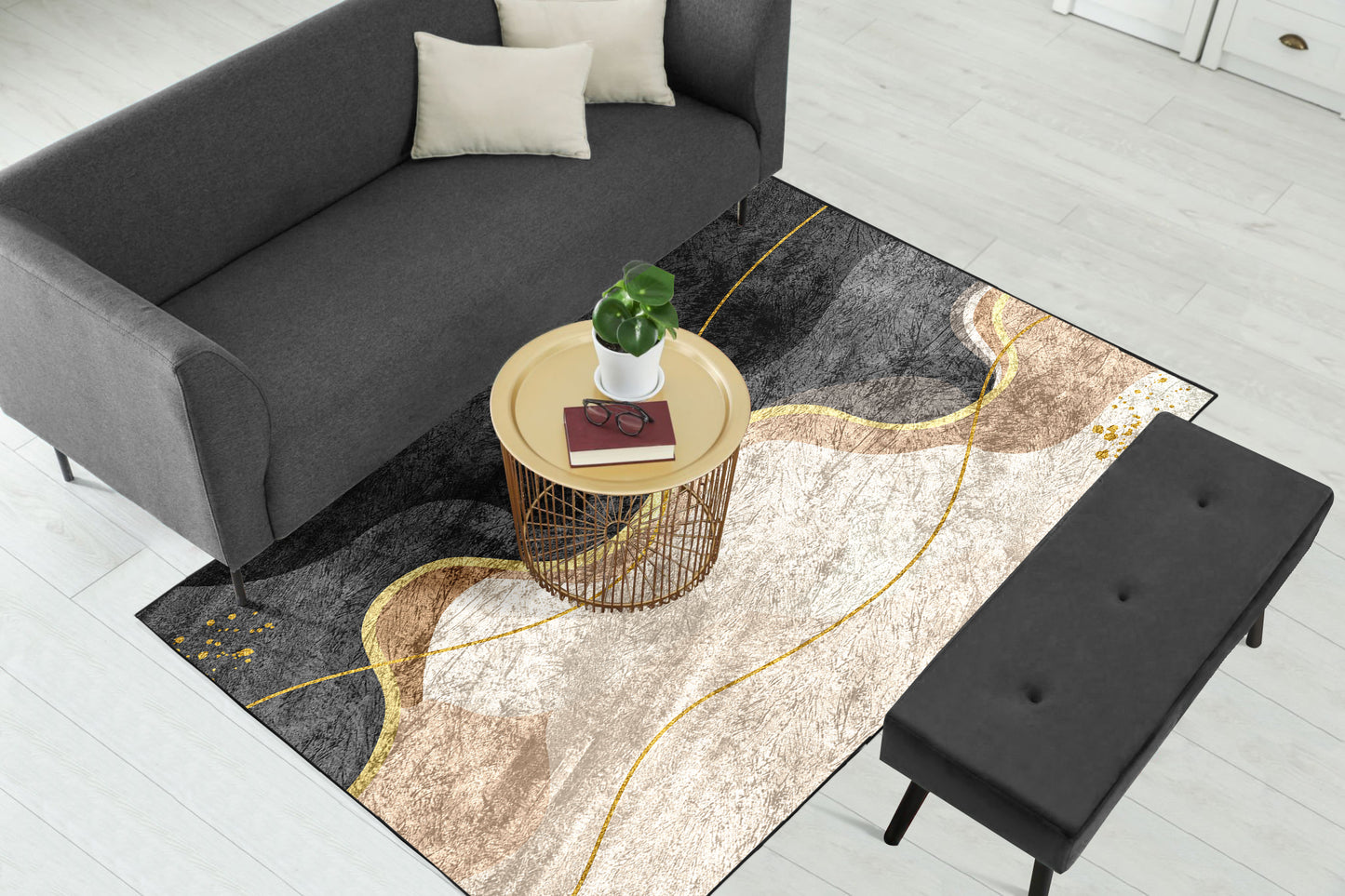 Beige Grey Wavy Centerpiece (Rug)