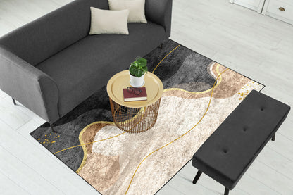 Beige Grey Wavy Centerpiece (Rug)