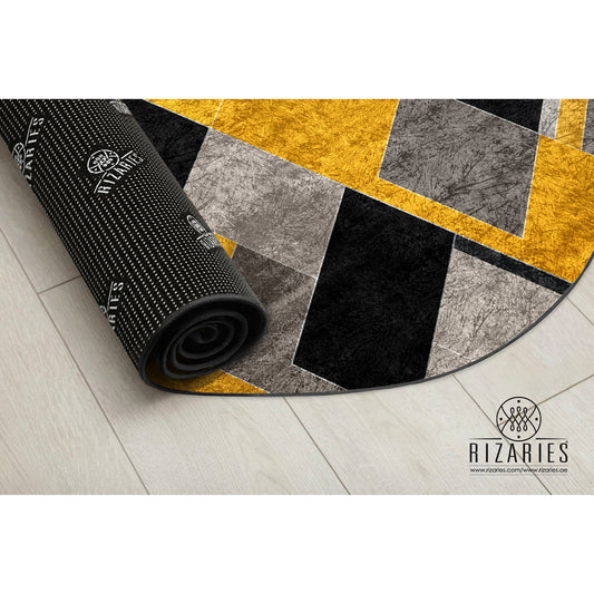 Yellow Black Geometric Round Centerpiece (Rug)