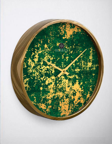 Green Gold Abstract Pattern Wall Clock