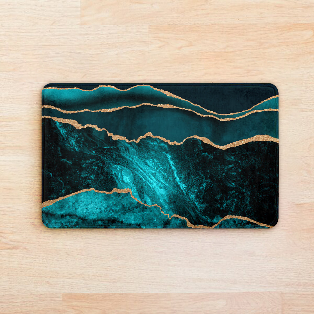 SuperSoft Teal Blue Gold Abstract Door Mat