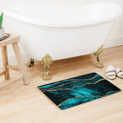 SuperSoft Teal Blue Gold Abstract Door Mat