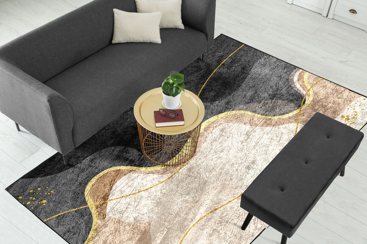 Beige Grey Wavy Centerpiece (Rug)