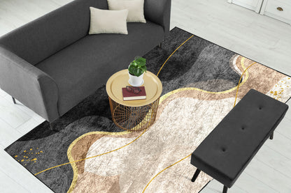 Beige Grey Wavy Centerpiece (Rug)
