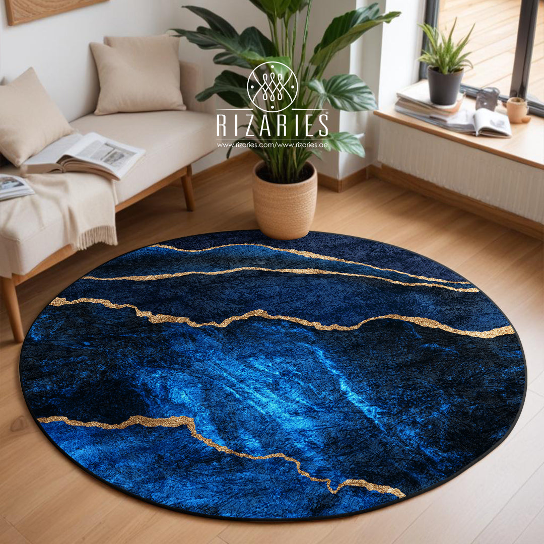 New Blue Gold Round Centerpiece (Rug)