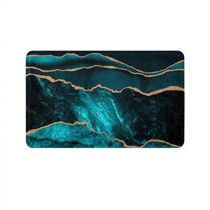 SuperSoft Teal Blue Gold Abstract Door Mat