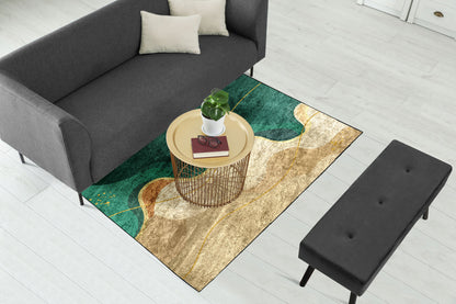 Beige Green Wavy Centerpiece (Rug)