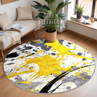 Thumbnail for Yellow Grey Pattern Round Centerpiece (Rug)