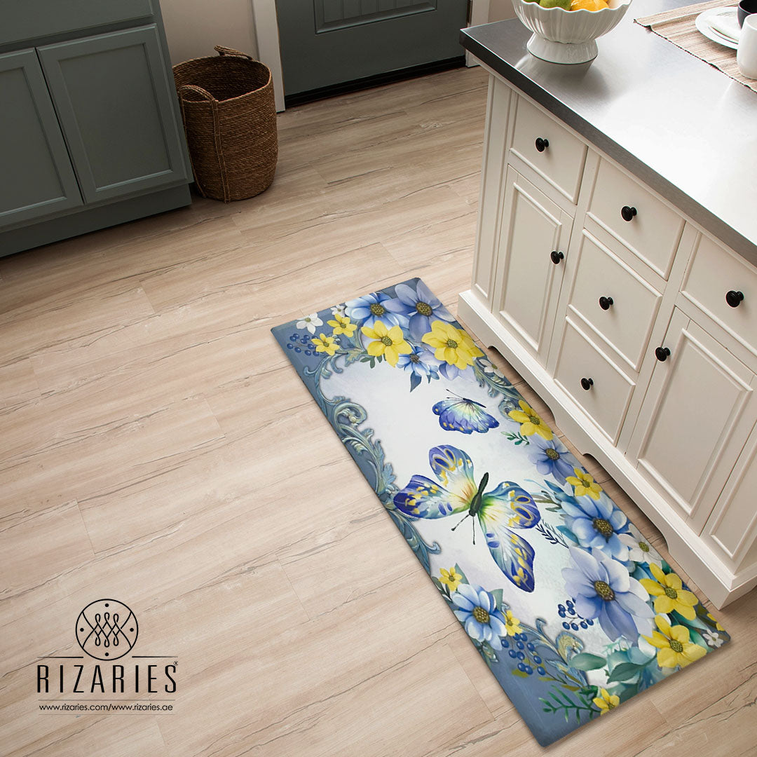 Blue Butterfly Bloom Kitchen Mat