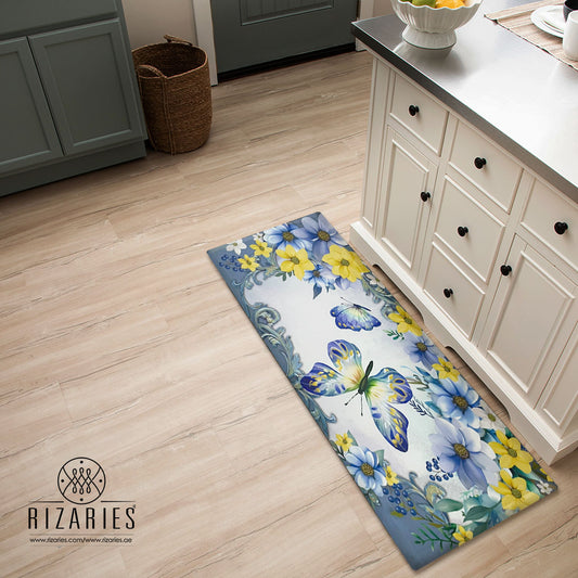 Blue Butterfly Bloom Kitchen Mat