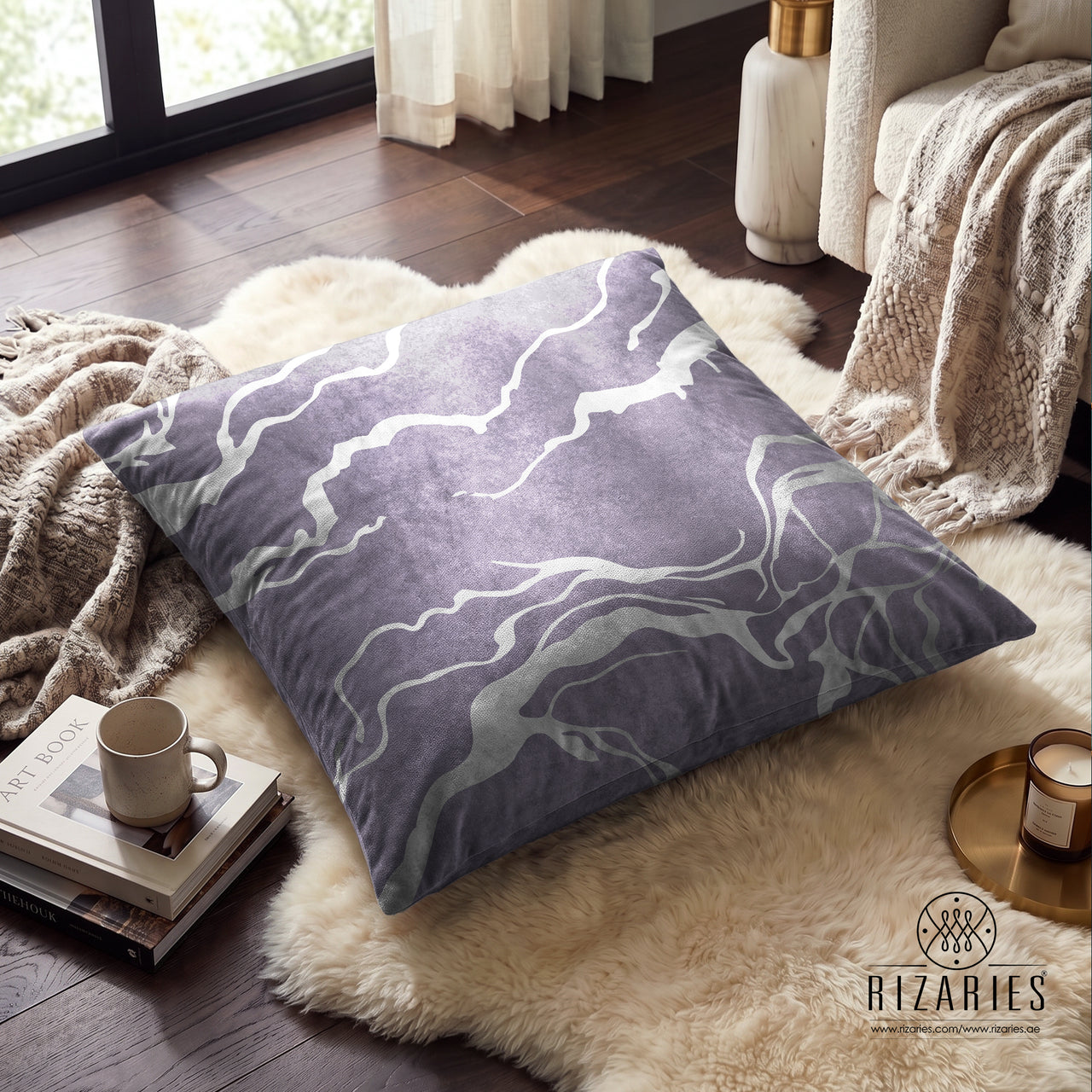 (26"x26") Supersoft Lavender Abstract FLOOR Cushion Cover