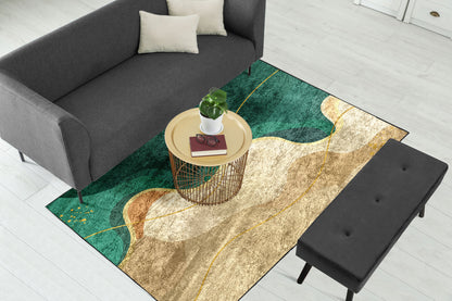 Beige Green Wavy Centerpiece (Rug)