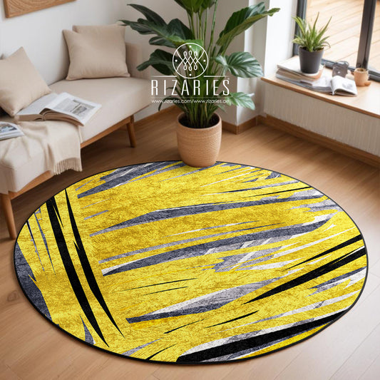 Yellow Grey Abstract Round Centerpiece (Rug)