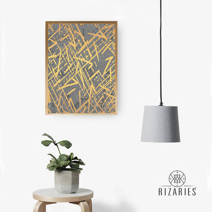 Lite Grey Gold Abstract Lines Canvas Painting