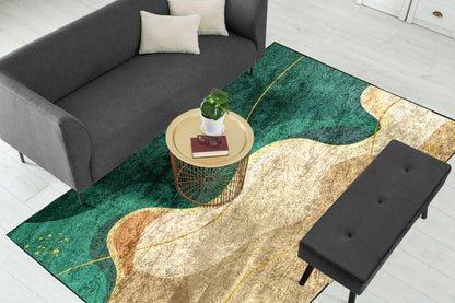 Beige Green Wavy Centerpiece (Rug)