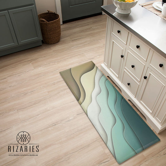 Sage Wave Abstract Kitchen Mat