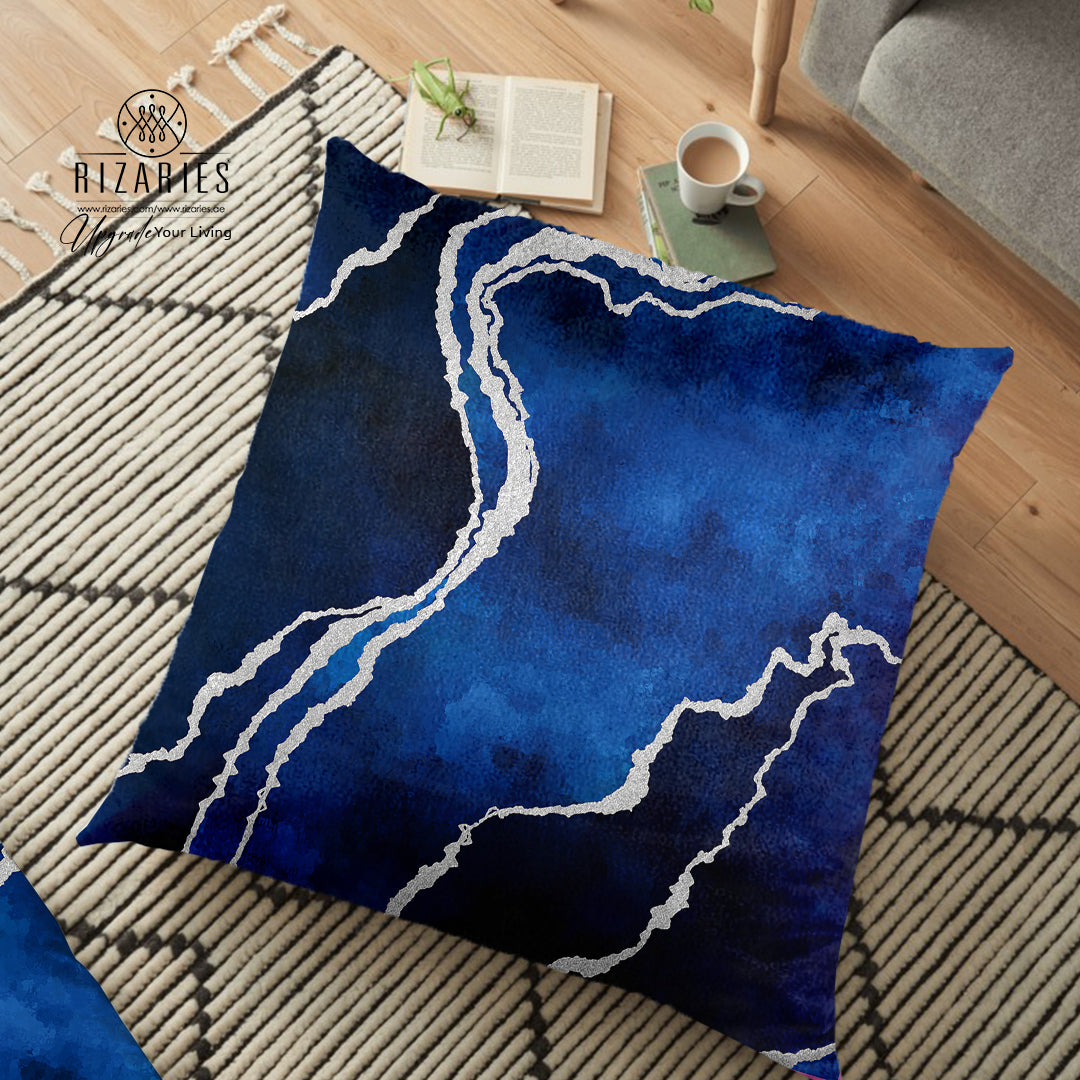 (26"x26") Supersoft Navy Silver Abstract FLOOR Cushion Cover