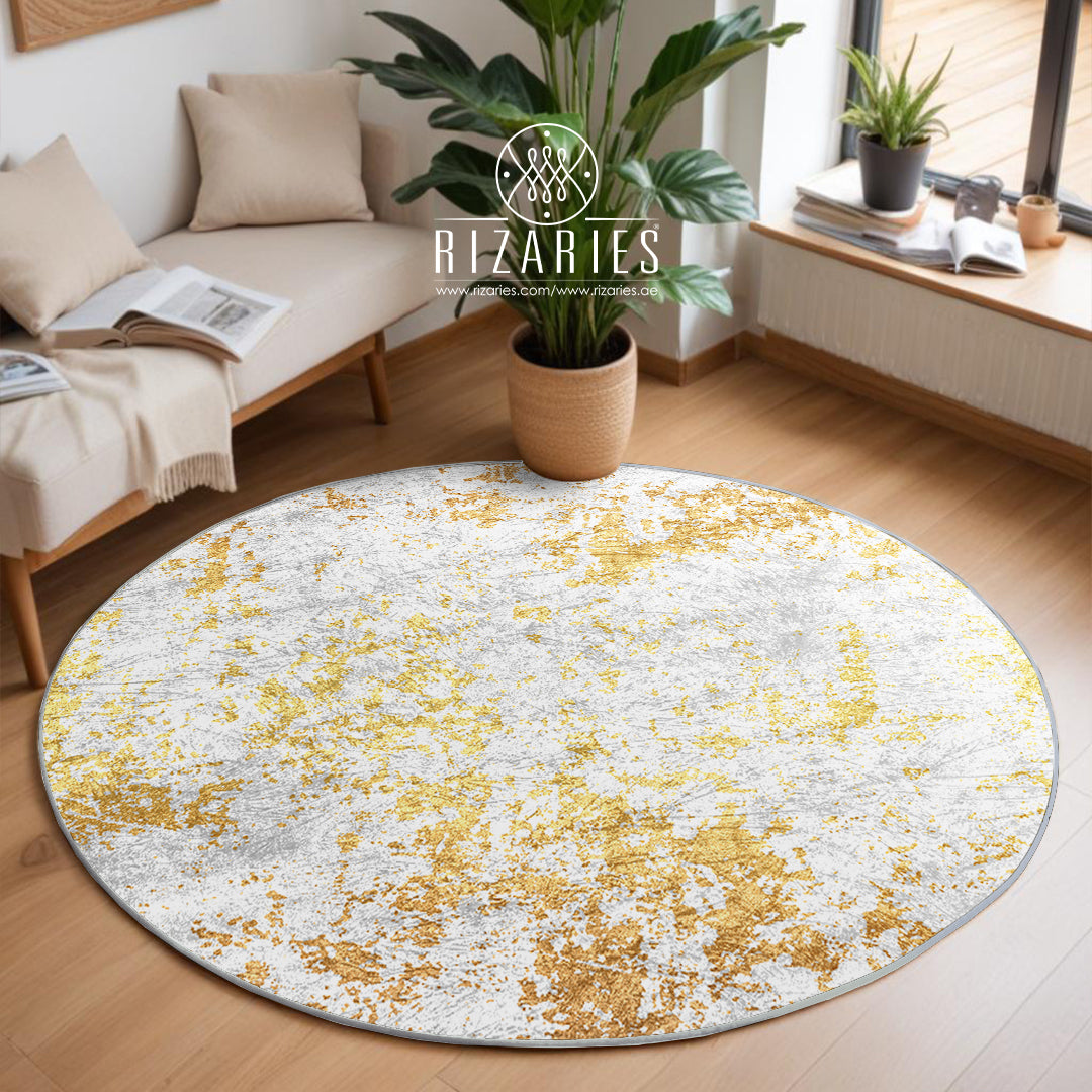 White Gold Abstract Round Centerpiece (Rug)