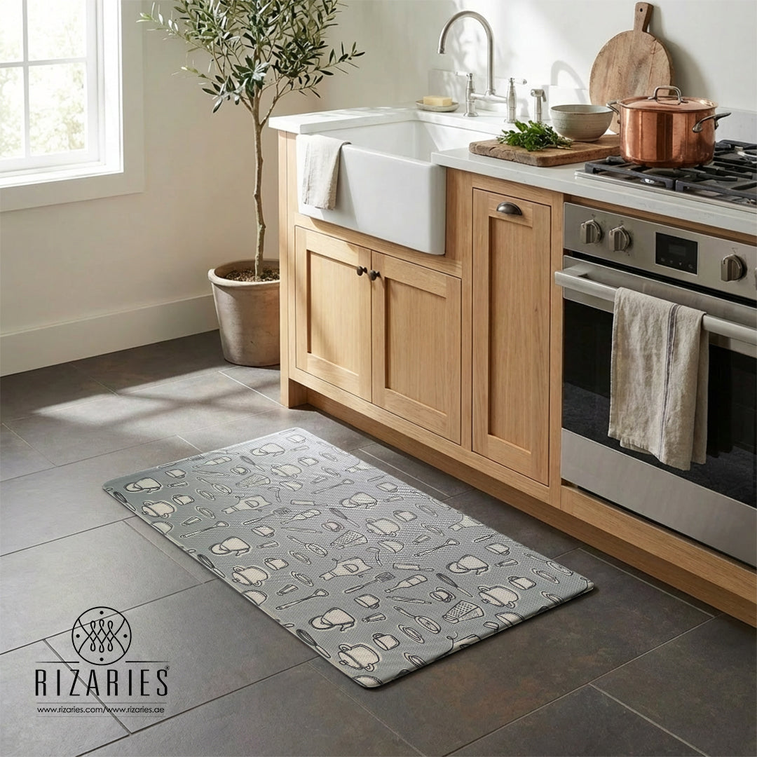Grey Kitchen Icons Kitchen Mat