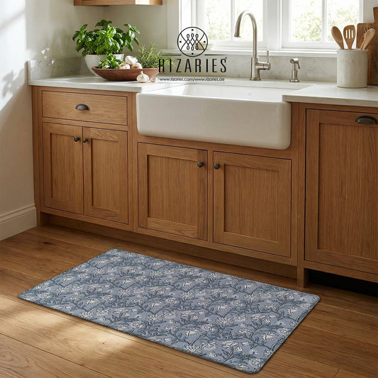 Classic Grey Floral Kitchen Mat