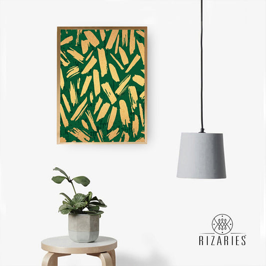 Green with Gold Marks Canvas Painting