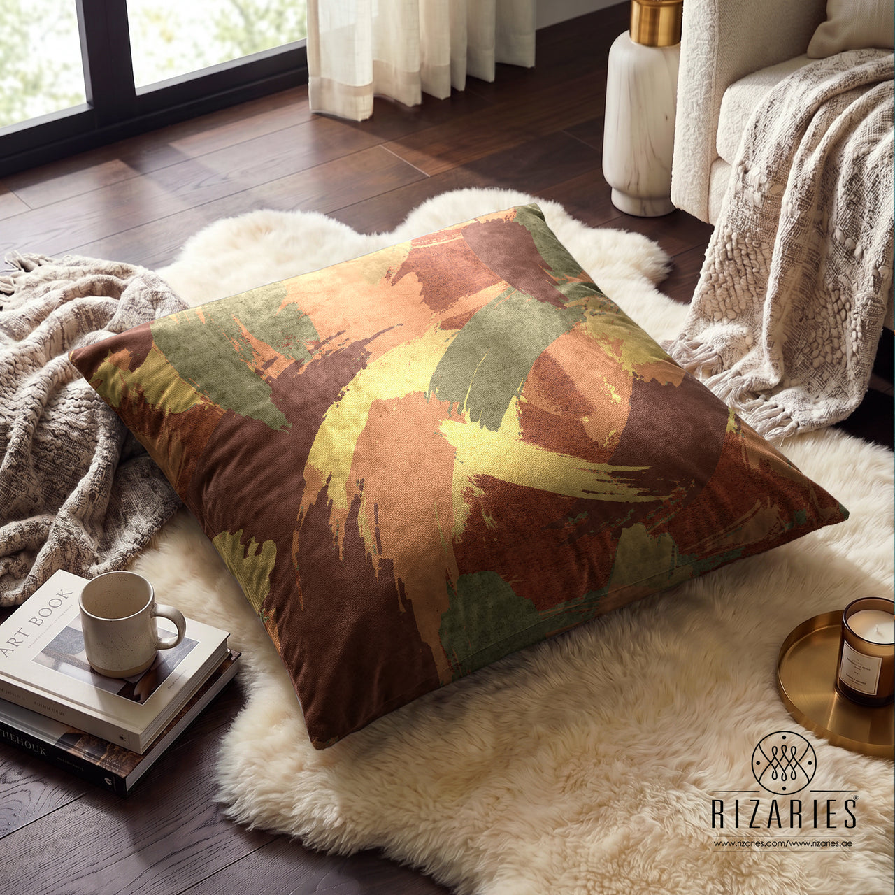 (26"x26") Supersoft Terra Cotta Abstract FLOOR Cushion Cover