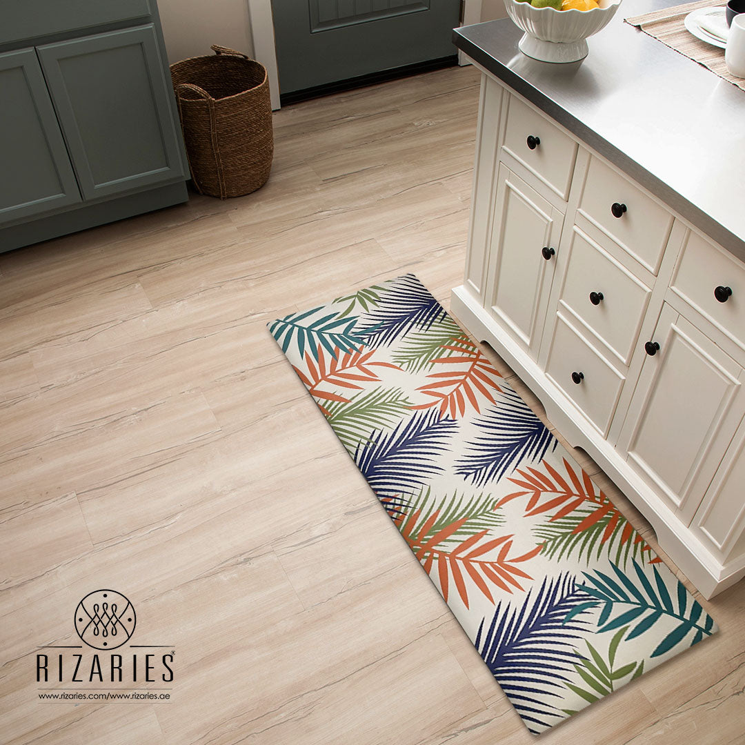 Tropical Palm Leaves Kitchen Mat