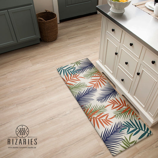 Tropical Palm Leaves Kitchen Mat