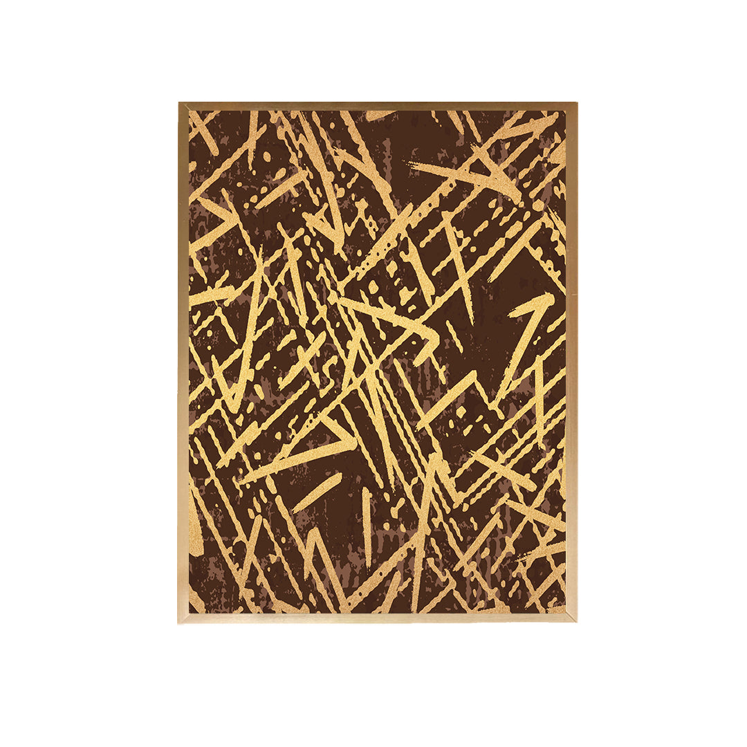 Brown Gold Abstract Lines Canvas Painting