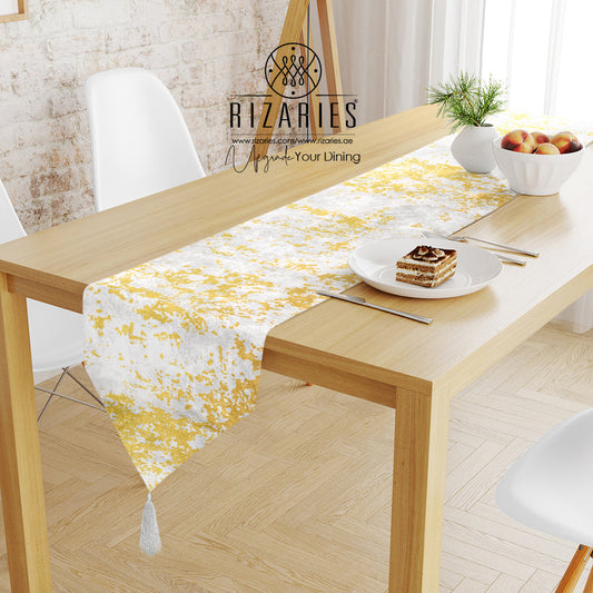 White Gold Abstract Table Runner