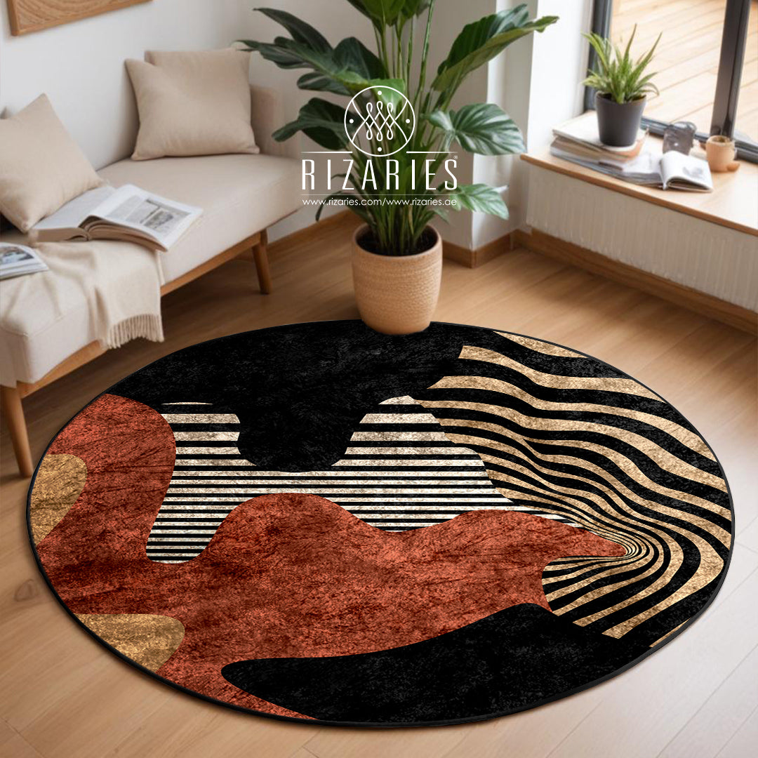 Black Rust Geometric Round Centerpiece (Rug)